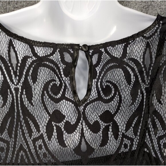 Black Lace Dress XL Knee Length Lined Witchy Goth Dark Renaissance Knee Length - Picture 4 of 13